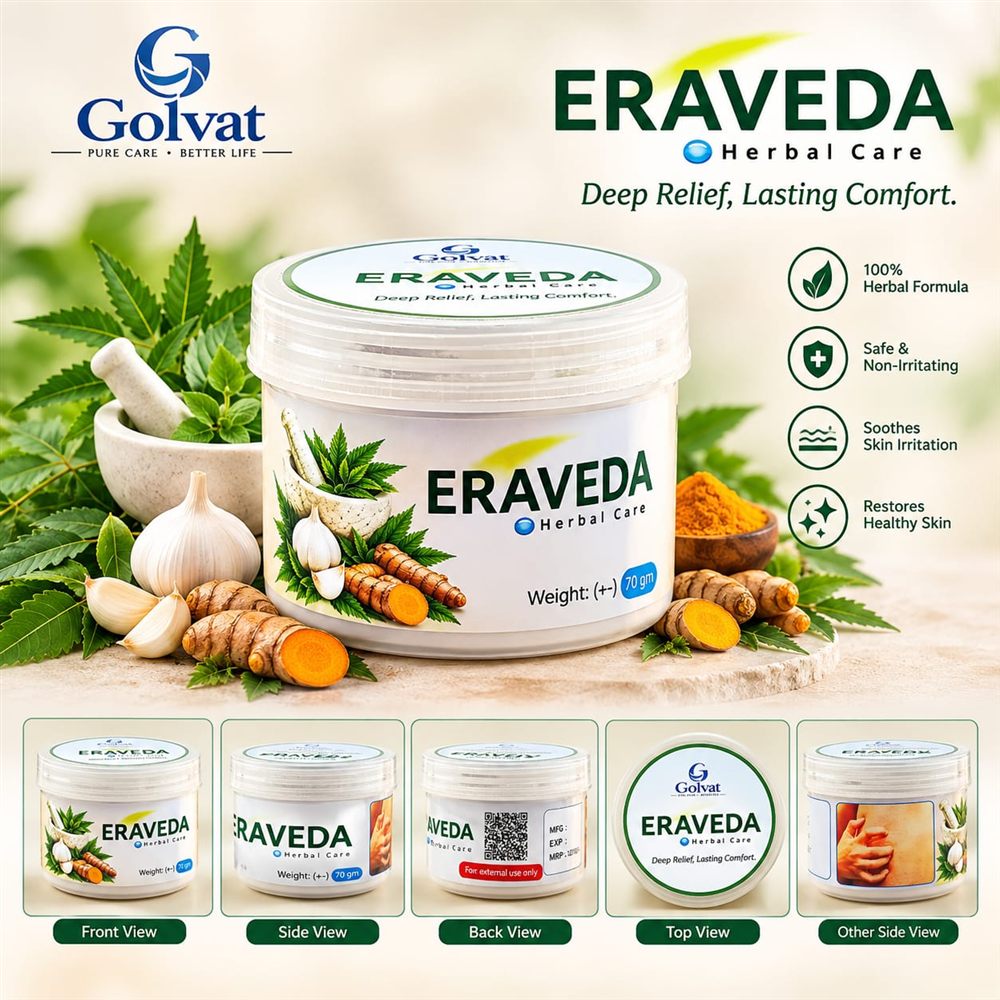 Eraveda Herbal Care — সামনে, পাশ, পেছন ও উপরের দৃশ্য
